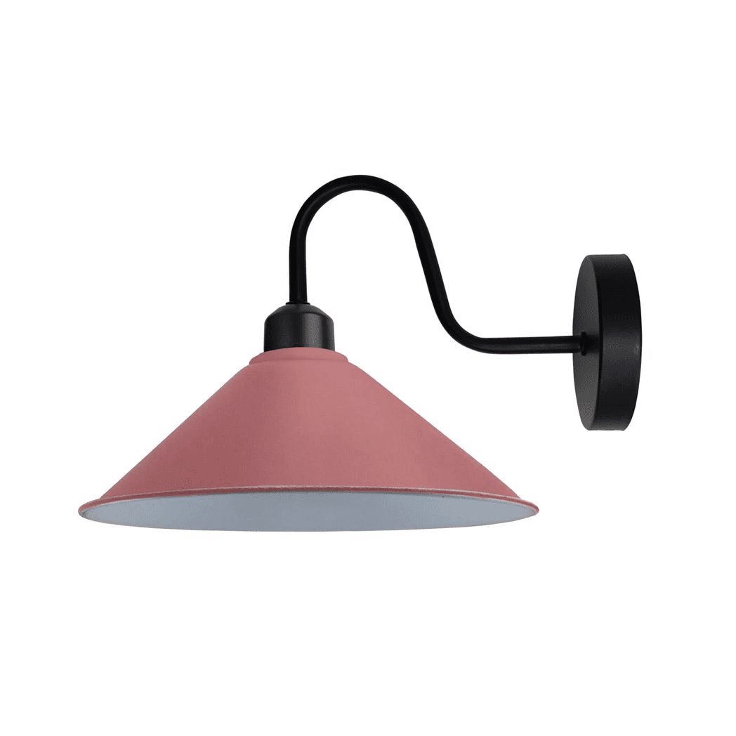 image-Pink Wall Light Fixture,Black Wall Sconce E27 Base Socket Screw Type Wall Mounted Swan Neck Cone Shape Shade