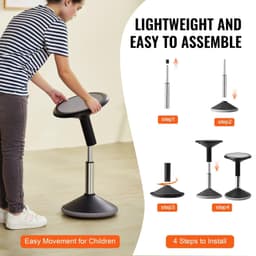 image-VEVOR Wobble Chair, Height-Adjustable (15.7-21.7") Active Chair, Flexible Seating Wobble Stool Made of PVC+ABS Improves Focus & Posture, Ideal for Schools, Office and Home, Age 12-18, Black