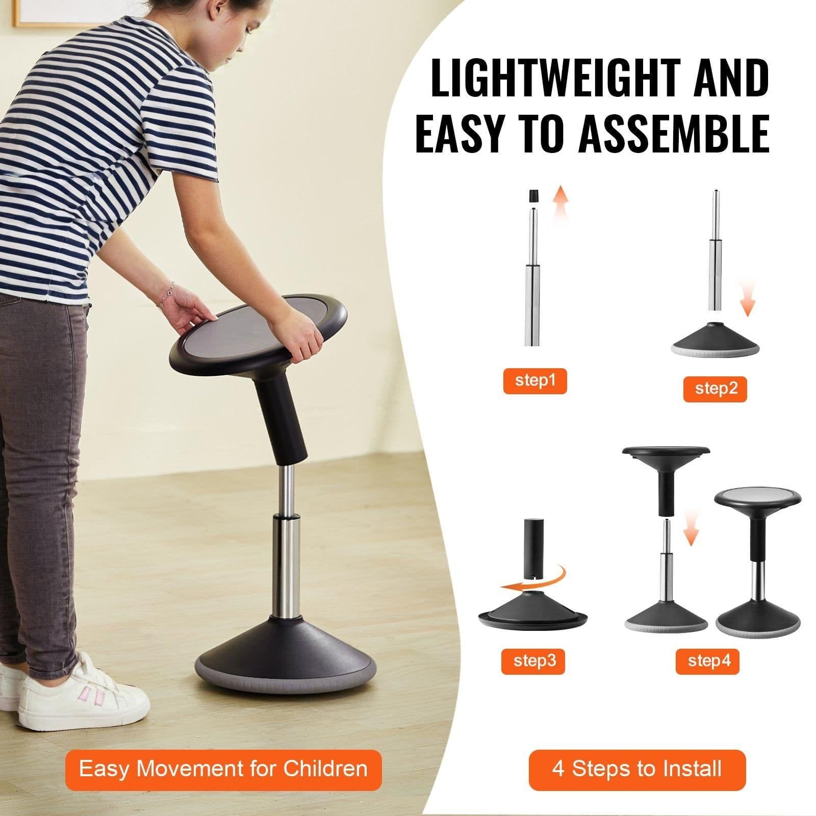 image-VEVOR Wobble Chair, Height-Adjustable (15.7-21.7") Active Chair, Flexible Seating Wobble Stool Made of PVC+ABS Improves Focus & Posture, Ideal for Schools, Office and Home, Age 12-18, Black