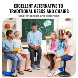 image-VEVOR Wobble Chair, Height-Adjustable (15.7-21.7") Active Chair, Flexible Seating Wobble Stool Made of PVC+ABS Improves Focus & Posture, Ideal for Schools, Office and Home, Age 12-18, Black