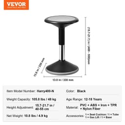 image-VEVOR Wobble Chair, Height-Adjustable (15.7-21.7") Active Chair, Flexible Seating Wobble Stool Made of PVC+ABS Improves Focus & Posture, Ideal for Schools, Office and Home, Age 12-18, Black