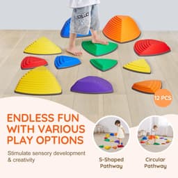 image-VEVOR Balance Stepping Stones for Kids, 12 PCS, Up to 220 lbs, Non-Slip Toddlers Sensory Stepping Stones, Obstacle Course Coordination Game Toys Indoor or Outdoor Play for Children Aged 3 4 5 6 7 8+