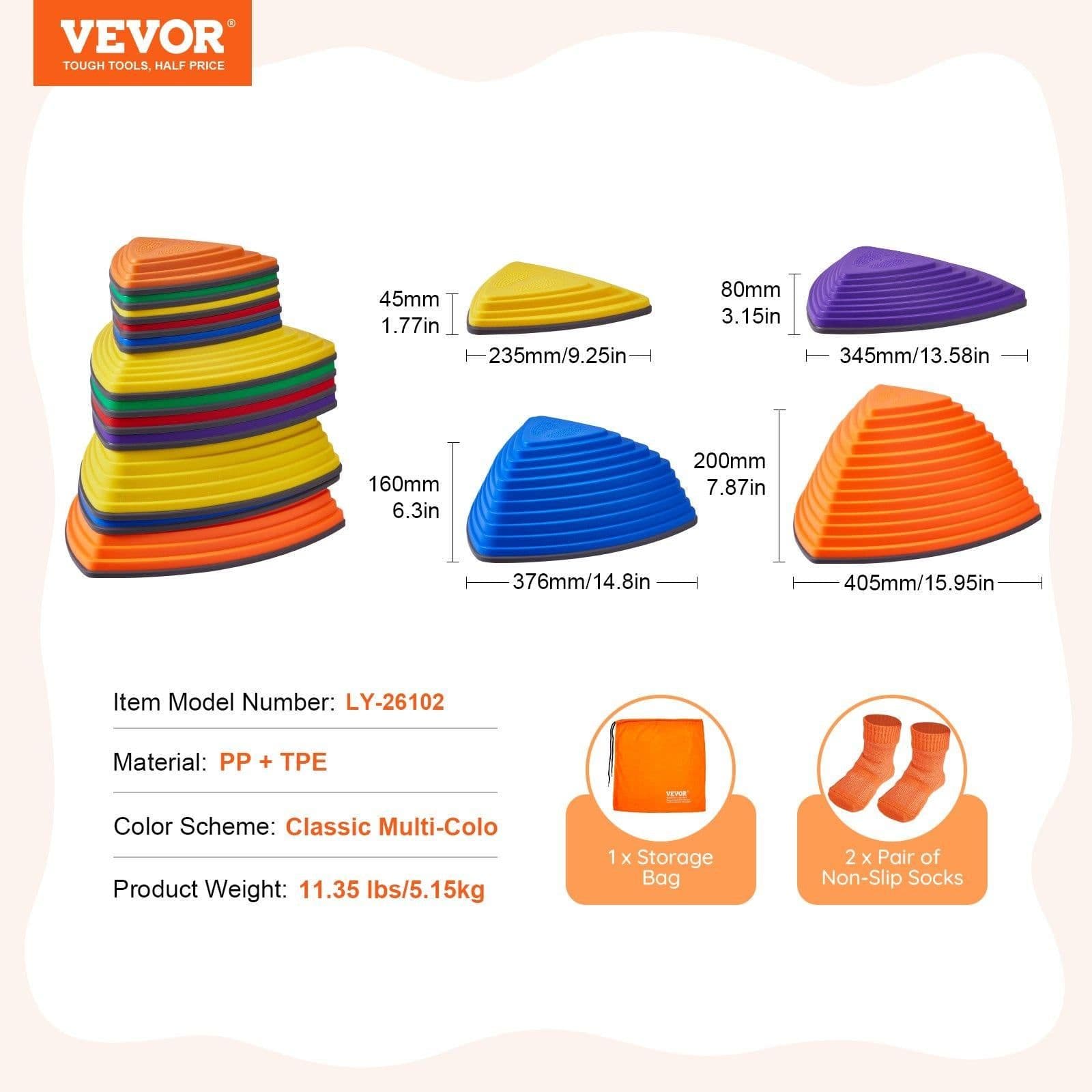 image-VEVOR Balance Stepping Stones for Kids, 12 PCS, Up to 220 lbs, Non-Slip Toddlers Sensory Stepping Stones, Obstacle Course Coordination Game Toys Indoor or Outdoor Play for Children Aged 3 4 5 6 7 8+