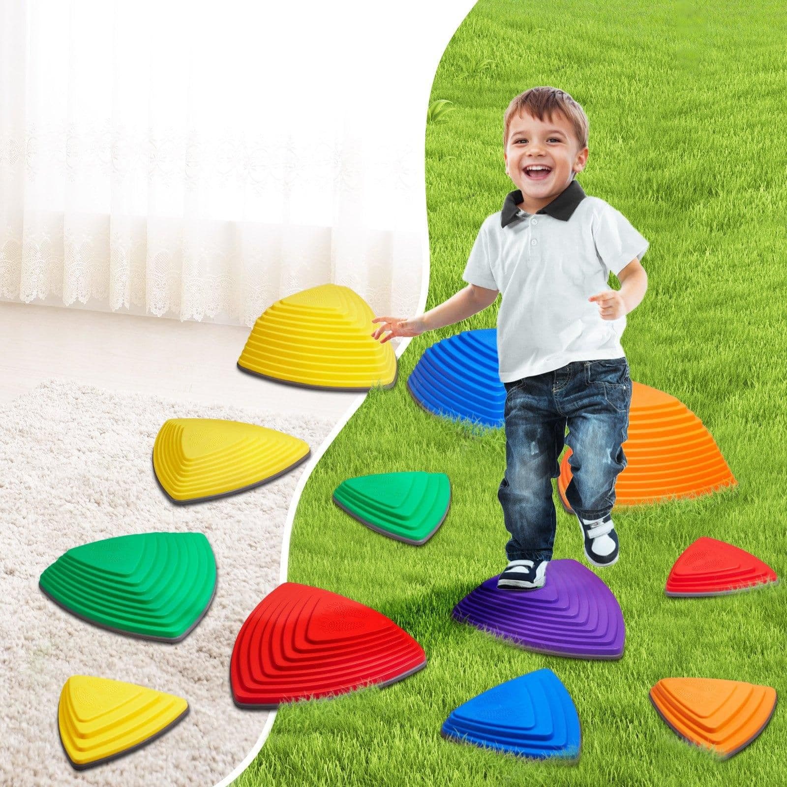 image-VEVOR Balance Stepping Stones for Kids, 12 PCS, Up to 220 lbs, Non-Slip Toddlers Sensory Stepping Stones, Obstacle Course Coordination Game Toys Indoor or Outdoor Play for Children Aged 3 4 5 6 7 8+