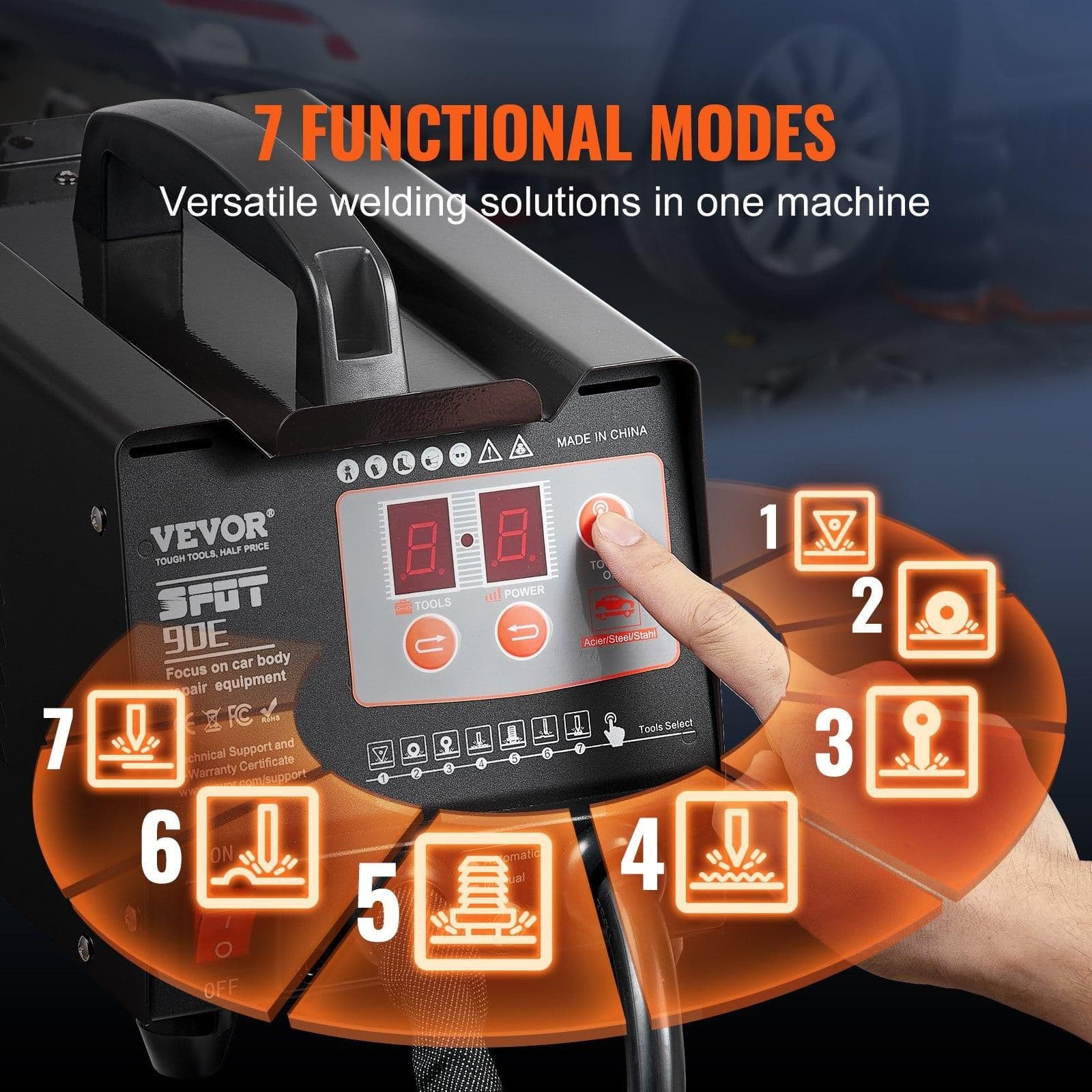 image-VEVOR Spot Welder Dent Puller, 3KW Stud Welder Dent Repair Kit with 2 Welding Guns, Auto/Manual Welding & 7 Modes, 110V Auto Body Spot Welding Dent Repair Machine for Car, Truck Dent Repair