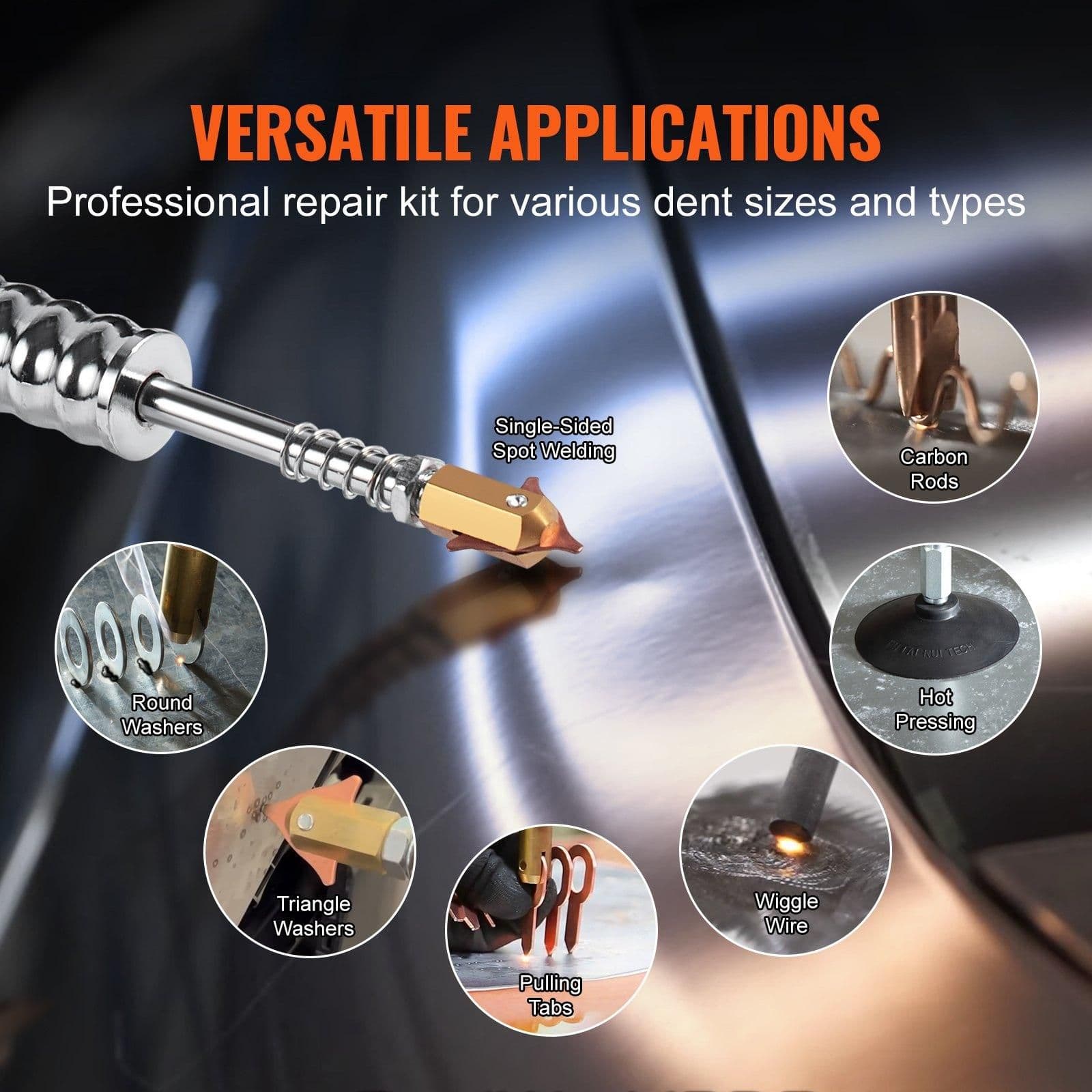 image-VEVOR Spot Welder Dent Puller, 3KW Stud Welder Dent Repair Kit with 2 Welding Guns, Auto/Manual Welding & 7 Modes, 110V Auto Body Spot Welding Dent Repair Machine for Car, Truck Dent Repair