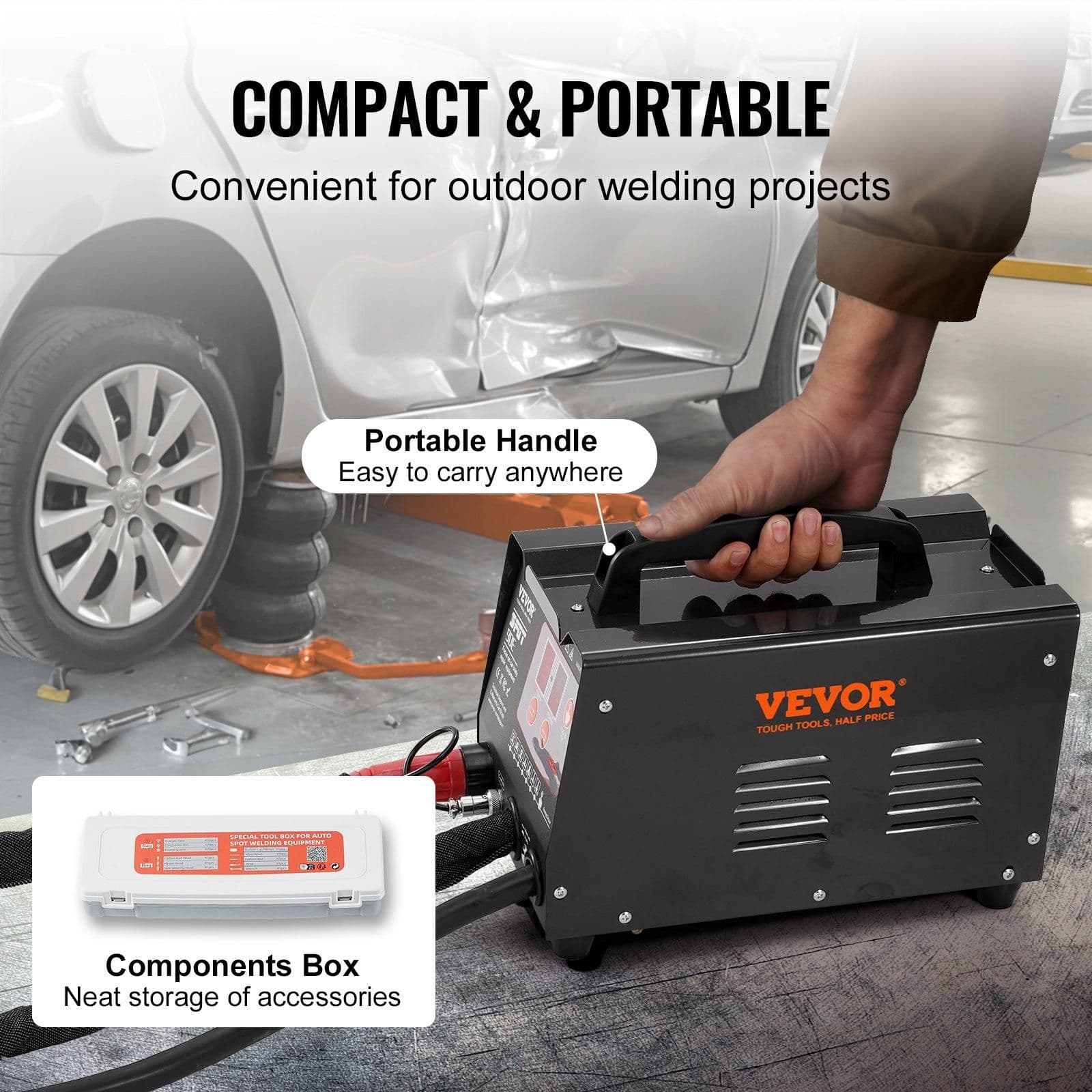 image-VEVOR Spot Welder Dent Puller, 3KW Stud Welder Dent Repair Kit with 2 Welding Guns, Auto/Manual Welding & 7 Modes, 110V Auto Body Spot Welding Dent Repair Machine for Car, Truck Dent Repair
