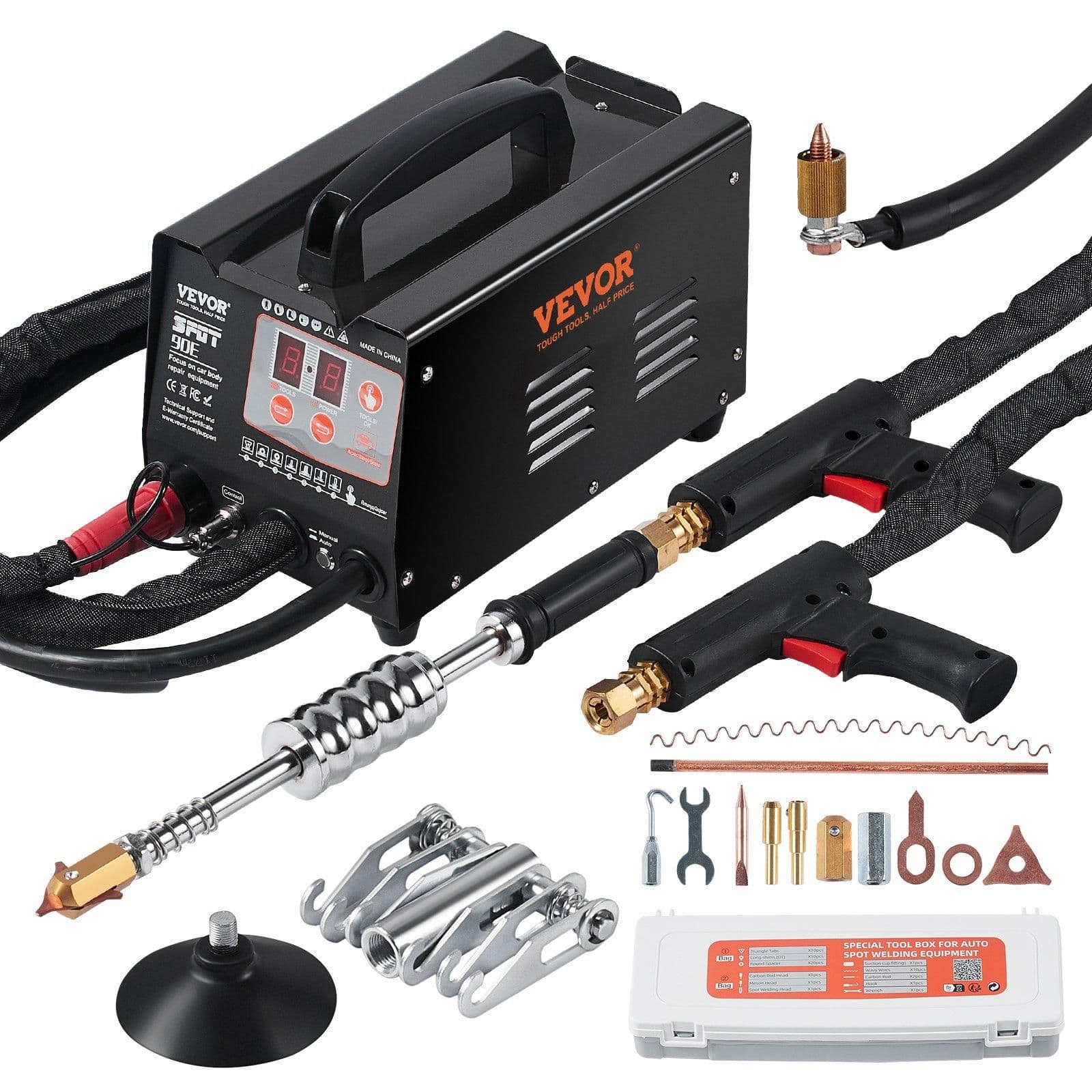 image-VEVOR Spot Welder Dent Puller, 3KW Stud Welder Dent Repair Kit with 2 Welding Guns, Auto/Manual Welding & 7 Modes, 110V Auto Body Spot Welding Dent Repair Machine for Car, Truck Dent Repair