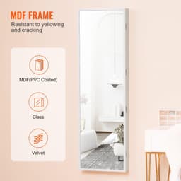 image-VEVOR Mirror Jewelry Cabinet, 47.05-Inch Tall Lockable Jewelry Cabinet Armoire with Full-Length Mirror, Wall or Door Mounted Jewelry Mirror Organizer with LED Interior Lights and Velvet Lining, White