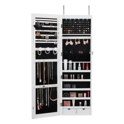 image-VEVOR Mirror Jewelry Cabinet, 47.05-Inch Tall Lockable Jewelry Cabinet Armoire with Full-Length Mirror, Wall or Door Mounted Jewelry Mirror Organizer with LED Interior Lights and Velvet Lining, White