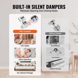 image-VEVOR Cabinet Hinges, 40 Packs Partial Overlay Kitchen Cabinet Door Hinges, 105 Degree Opening Angel Soft Close Concealed Cupboard Hinges for Framed Cabinet Type, with Mounting Screws