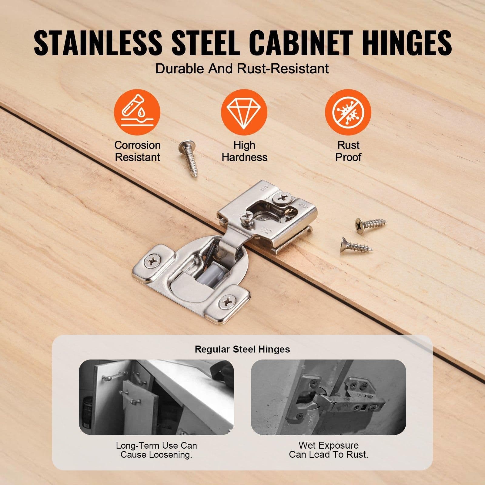 image-VEVOR Cabinet Hinges, 40 Packs Partial Overlay Kitchen Cabinet Door Hinges, 105 Degree Opening Angel Soft Close Concealed Cupboard Hinges for Framed Cabinet Type, with Mounting Screws