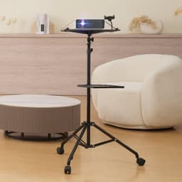 image-VEVOR Projector Stand with Wheels, Laptop Stand Tripod Adjustable Height from 31.3 to 67.3", Projector Tripod Stand with 2 Trays & Gooseneck Phone Holder, for Outdoor Movies, Home, Office or Studio