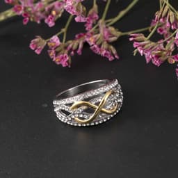 image-Cross-border accessories European and American fashion women's gold-plated ring wish Amazon two-color wedding ring