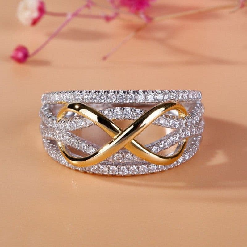 image-Cross-border accessories European and American fashion women's gold-plated ring wish Amazon two-color wedding ring