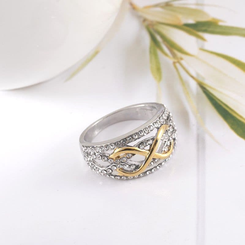 image-Cross-border accessories European and American fashion women's gold-plated ring wish Amazon two-color wedding ring