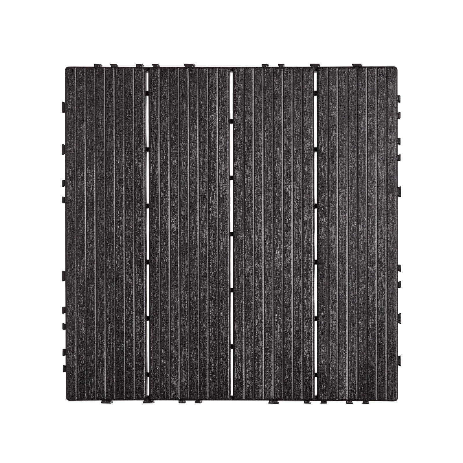 image-VEVOR Interlocking Deck Tiles, 36 Pack,11.6"x11.6" 36 sq. ft Plastic Waterproof Outdoor Flooring All Weather Use, Patio Floor Decking Covering Tiles for Porch Poolside Balcony Backyard, Dark Brown