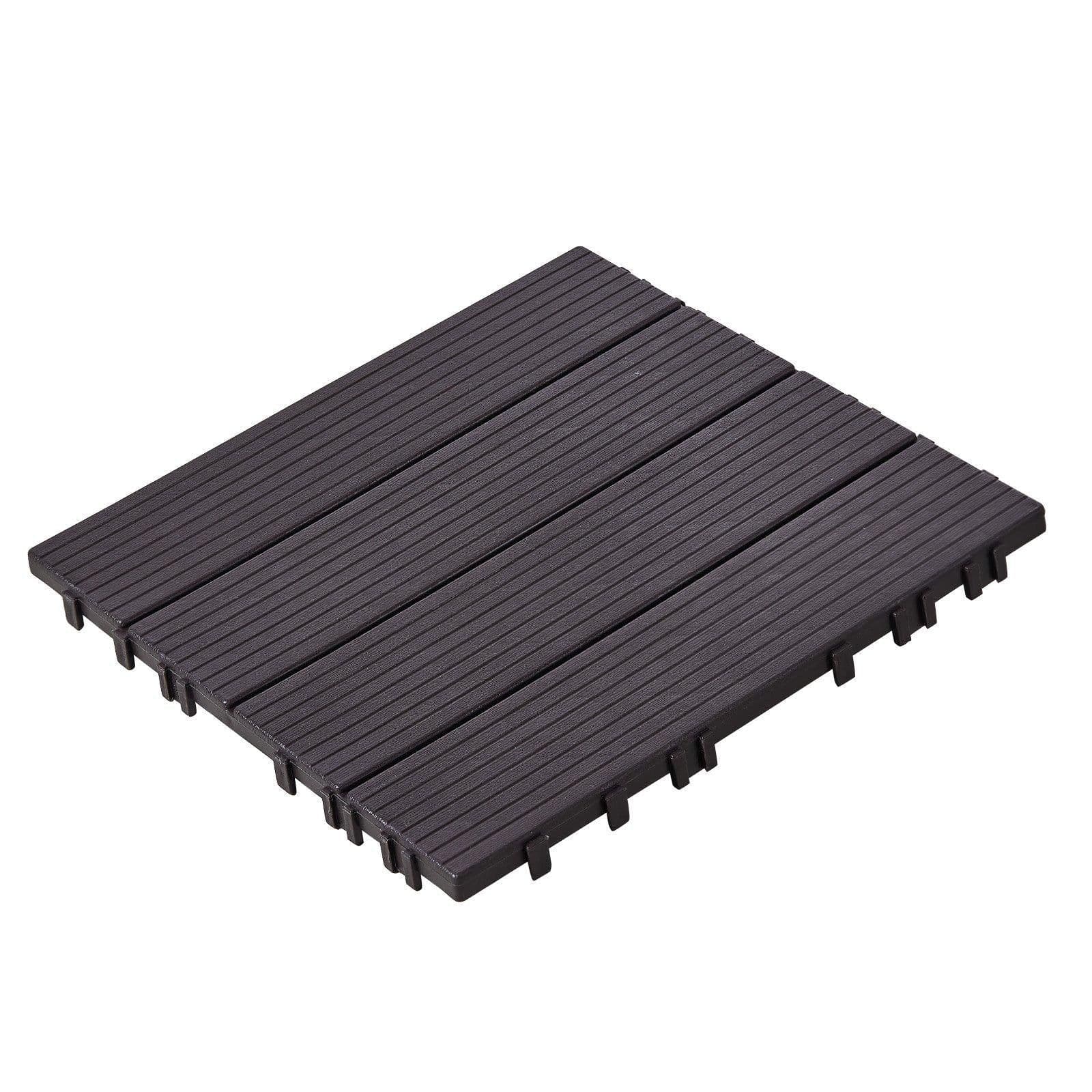 image-VEVOR Interlocking Deck Tiles, 36 Pack,11.6"x11.6" 36 sq. ft Plastic Waterproof Outdoor Flooring All Weather Use, Patio Floor Decking Covering Tiles for Porch Poolside Balcony Backyard, Dark Brown