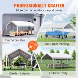 image-VEVOR Carport, 10x20 ft Heavy Duty Car Canopy Garage Boat Shelter Party Tent with 8 Reinforced Poles and 4 Weight Bags, UV Resistant Waterproof All-Season Tarp for SUV, F150, Car, Truck, Boat