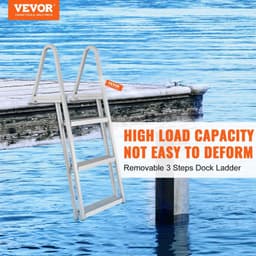 image-VEVOR Dock Ladder, Removable 3 Steps, 350 lbs Load Capacity, Aluminum Alloy Pontoon Boat Ladder with 4'' Wide Step & Nonslip Mat, Easy to Install for Ship/Lake/Pool/Marine Boarding