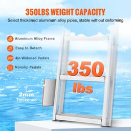 image-VEVOR Dock Ladder, Removable 3 Steps, 350 lbs Load Capacity, Aluminum Alloy Pontoon Boat Ladder with 4'' Wide Step & Nonslip Mat, Easy to Install for Ship/Lake/Pool/Marine Boarding
