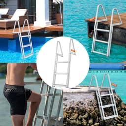 image-VEVOR Dock Ladder, Removable 3 Steps, 350 lbs Load Capacity, Aluminum Alloy Pontoon Boat Ladder with 4'' Wide Step & Nonslip Mat, Easy to Install for Ship/Lake/Pool/Marine Boarding