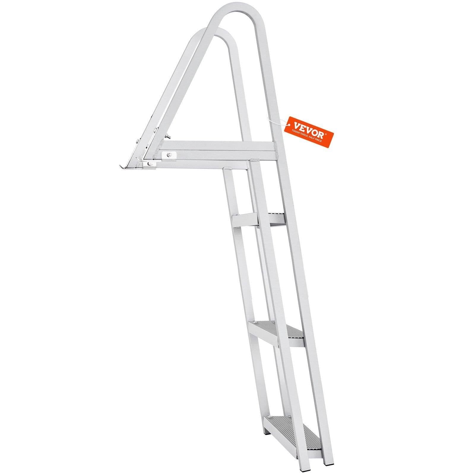 image-VEVOR Dock Ladder, Removable 3 Steps, 350 lbs Load Capacity, Aluminum Alloy Pontoon Boat Ladder with 4'' Wide Step & Nonslip Mat, Easy to Install for Ship/Lake/Pool/Marine Boarding