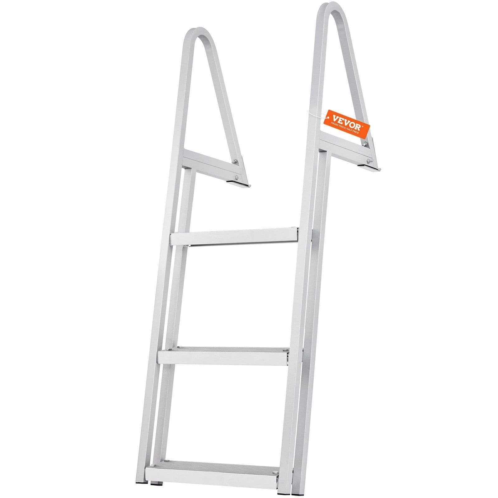image-VEVOR Dock Ladder, Removable 3 Steps, 350 lbs Load Capacity, Aluminum Alloy Pontoon Boat Ladder with 4'' Wide Step & Nonslip Mat, Easy to Install for Ship/Lake/Pool/Marine Boarding
