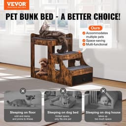 image-VEVOR Pet Bunk Bed with Removable Stairs, Dog/Cat Window Perch with Storage, Multi-Level Bed Window Perch Dog Bedside Sleeper Couch, Small Pet Seat Platform, Indoor Use (Rustic Brown)