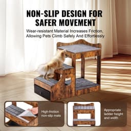 image-VEVOR Pet Bunk Bed with Removable Stairs, Dog/Cat Window Perch with Storage, Multi-Level Bed Window Perch Dog Bedside Sleeper Couch, Small Pet Seat Platform, Indoor Use (Rustic Brown)