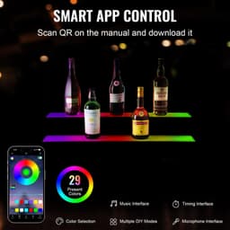 image-VEVOR LED Lighted Liquor Bottle Display, 2 Tiers 30 Inches, Illuminated Home Bar Shelf with RF Remote & App Control 7 Static Colors 1-4 H Timing, Acrylic Drinks Lighting Shelf for Holding 16 Bottles