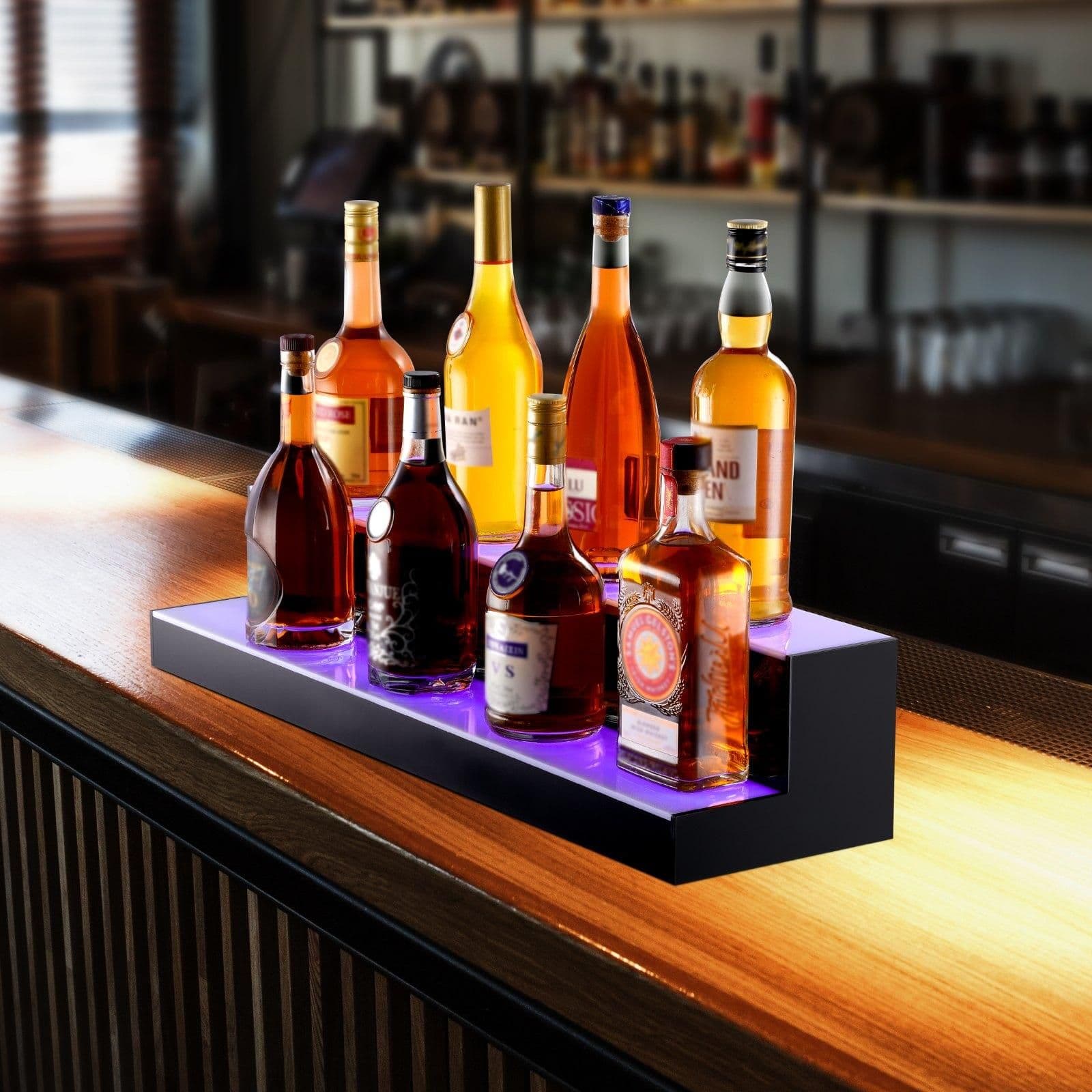 image-VEVOR LED Lighted Liquor Bottle Display, 2 Tiers 30 Inches, Illuminated Home Bar Shelf with RF Remote & App Control 7 Static Colors 1-4 H Timing, Acrylic Drinks Lighting Shelf for Holding 16 Bottles
