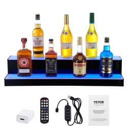 image-VEVOR LED Lighted Liquor Bottle Display, 2 Tiers 30 Inches, Illuminated Home Bar Shelf with RF Remote & App Control 7 Static Colors 1-4 H Timing, Acrylic Drinks Lighting Shelf for Holding 16 Bottles