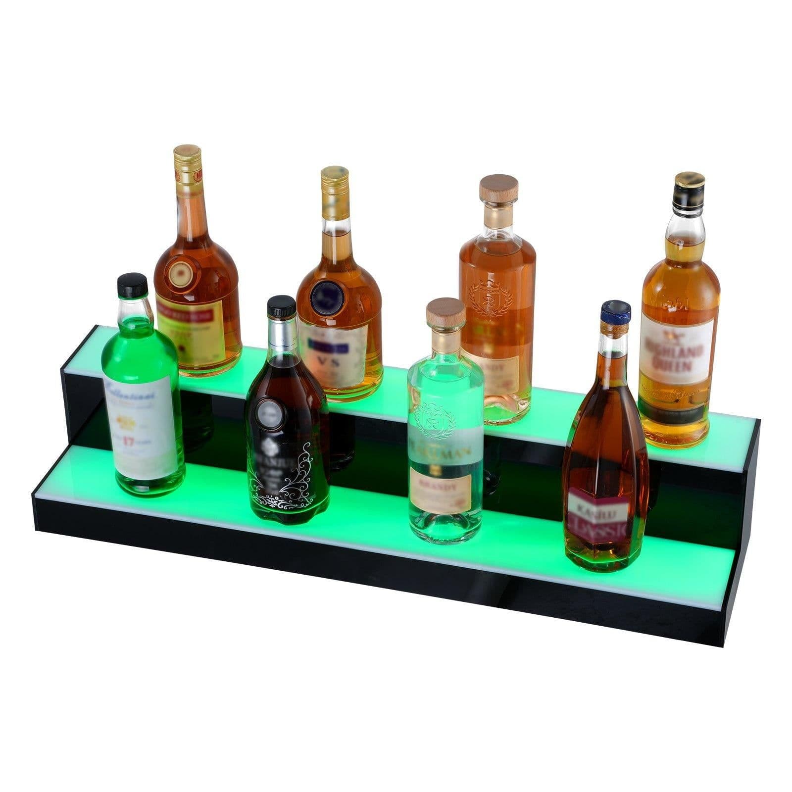 image-VEVOR LED Lighted Liquor Bottle Display, 2 Tiers 30 Inches, Illuminated Home Bar Shelf with RF Remote & App Control 7 Static Colors 1-4 H Timing, Acrylic Drinks Lighting Shelf for Holding 16 Bottles