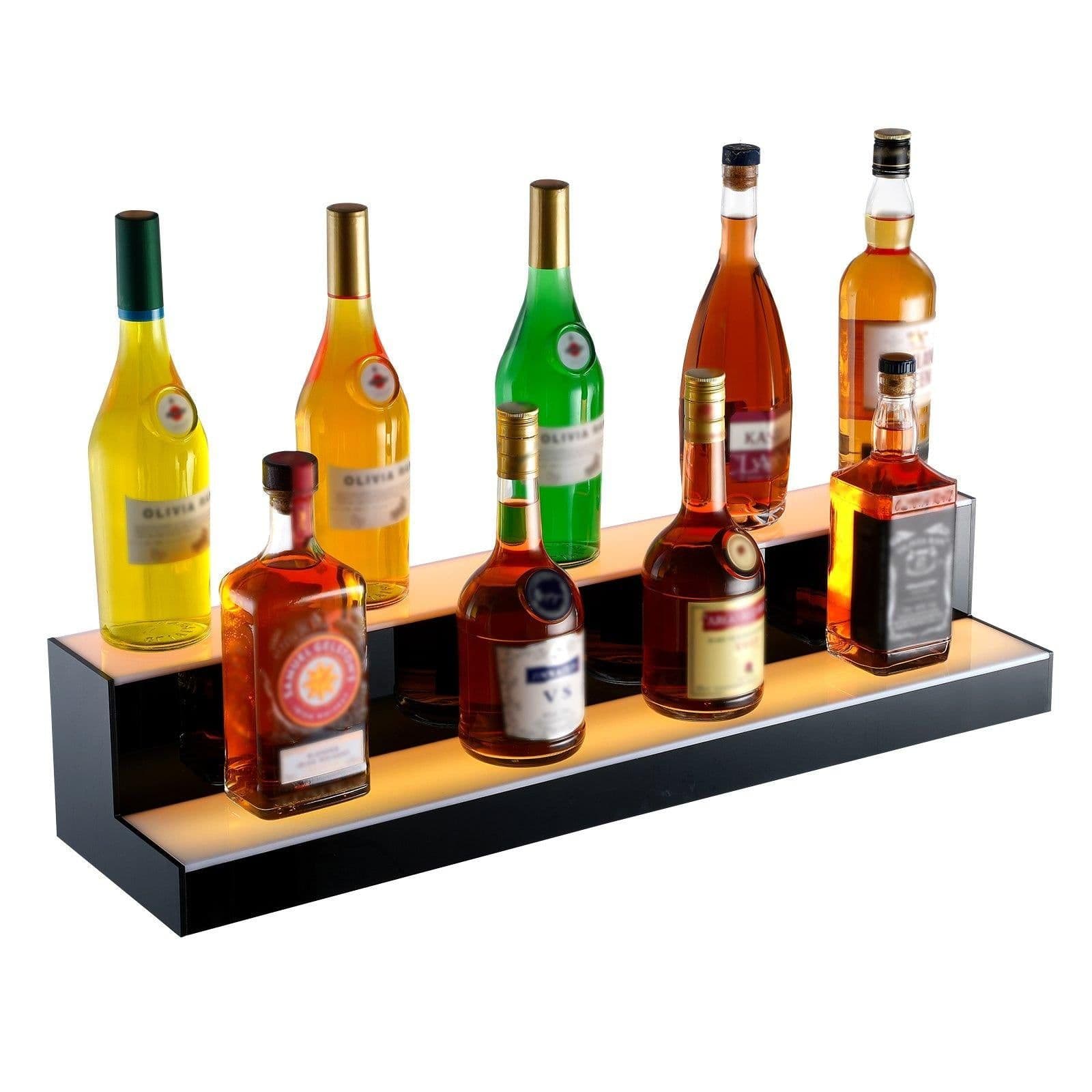 image-VEVOR LED Lighted Liquor Bottle Display, 2 Tiers 30 Inches, Illuminated Home Bar Shelf with RF Remote & App Control 7 Static Colors 1-4 H Timing, Acrylic Drinks Lighting Shelf for Holding 16 Bottles