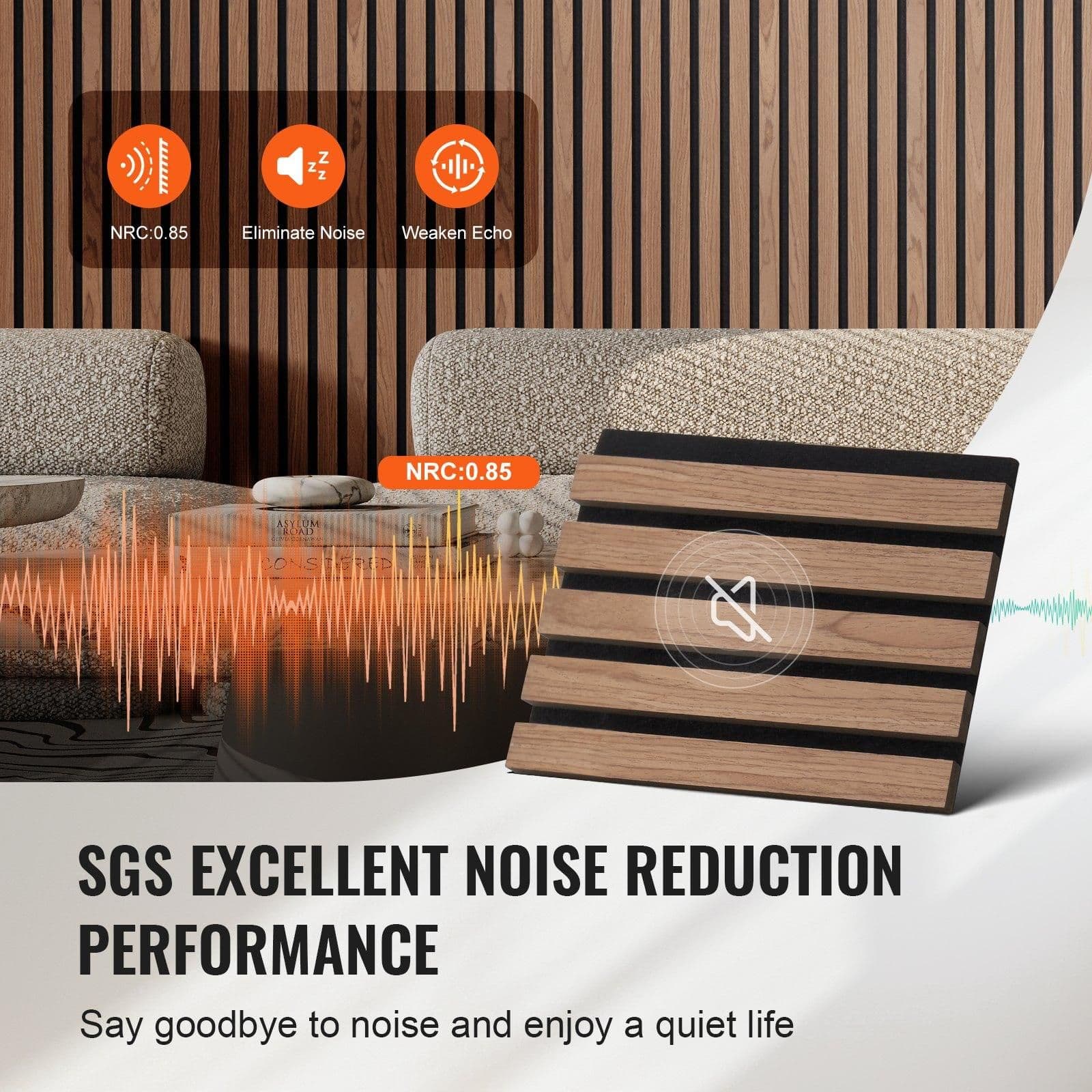 image-VEVOR Wood Slat Acoustic Panels, 7.9 x 94.5 inch, MDF Accent Wooden Wall Panels for Modern Interior Wall, Faux Wood Wall Board Panels for Stylish Decor and Noise Reduction, Walnut