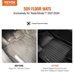 image-VEVOR Automotive Floor Mats, Fits for Tesla Model Y 2021-2024, 3 pcs Front and 2nd Row Liners, All Weather Custom Fit TPE Vehicle Floor Mats, Easy to Clean and Secure Floor Liners for SUV, Black