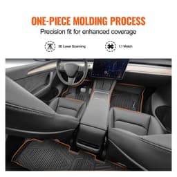 image-VEVOR Automotive Floor Mats, Fits for Tesla Model Y 2021-2024, 3 pcs Front and 2nd Row Liners, All Weather Custom Fit TPE Vehicle Floor Mats, Easy to Clean and Secure Floor Liners for SUV, Black