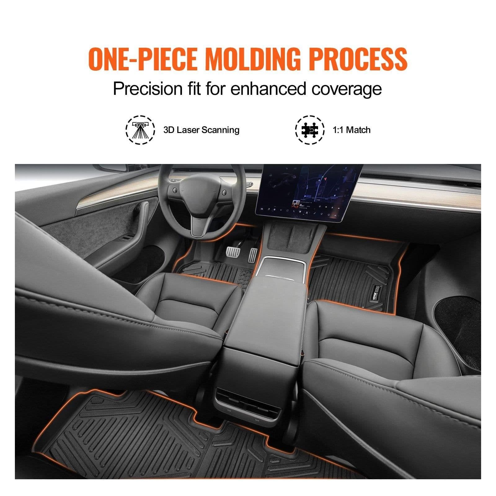 image-VEVOR Automotive Floor Mats, Fits for Tesla Model Y 2021-2024, 3 pcs Front and 2nd Row Liners, All Weather Custom Fit TPE Vehicle Floor Mats, Easy to Clean and Secure Floor Liners for SUV, Black