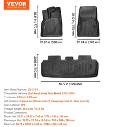 image-VEVOR Automotive Floor Mats, Fits for Tesla Model Y 2021-2024, 3 pcs Front and 2nd Row Liners, All Weather Custom Fit TPE Vehicle Floor Mats, Easy to Clean and Secure Floor Liners for SUV, Black