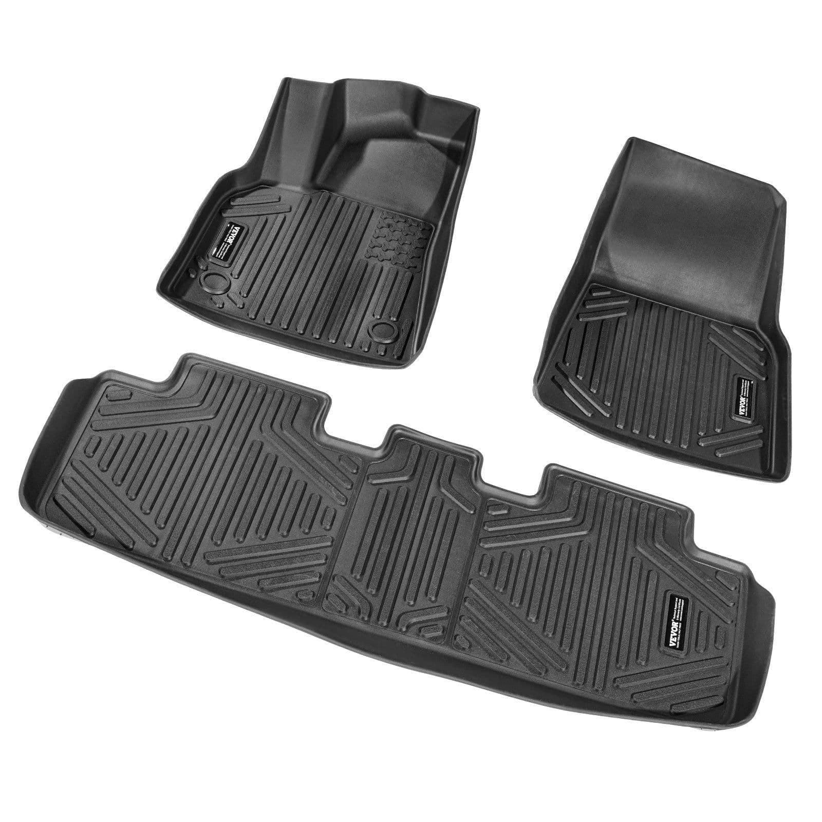 image-VEVOR Automotive Floor Mats, Fits for Tesla Model Y 2021-2024, 3 pcs Front and 2nd Row Liners, All Weather Custom Fit TPE Vehicle Floor Mats, Easy to Clean and Secure Floor Liners for SUV, Black