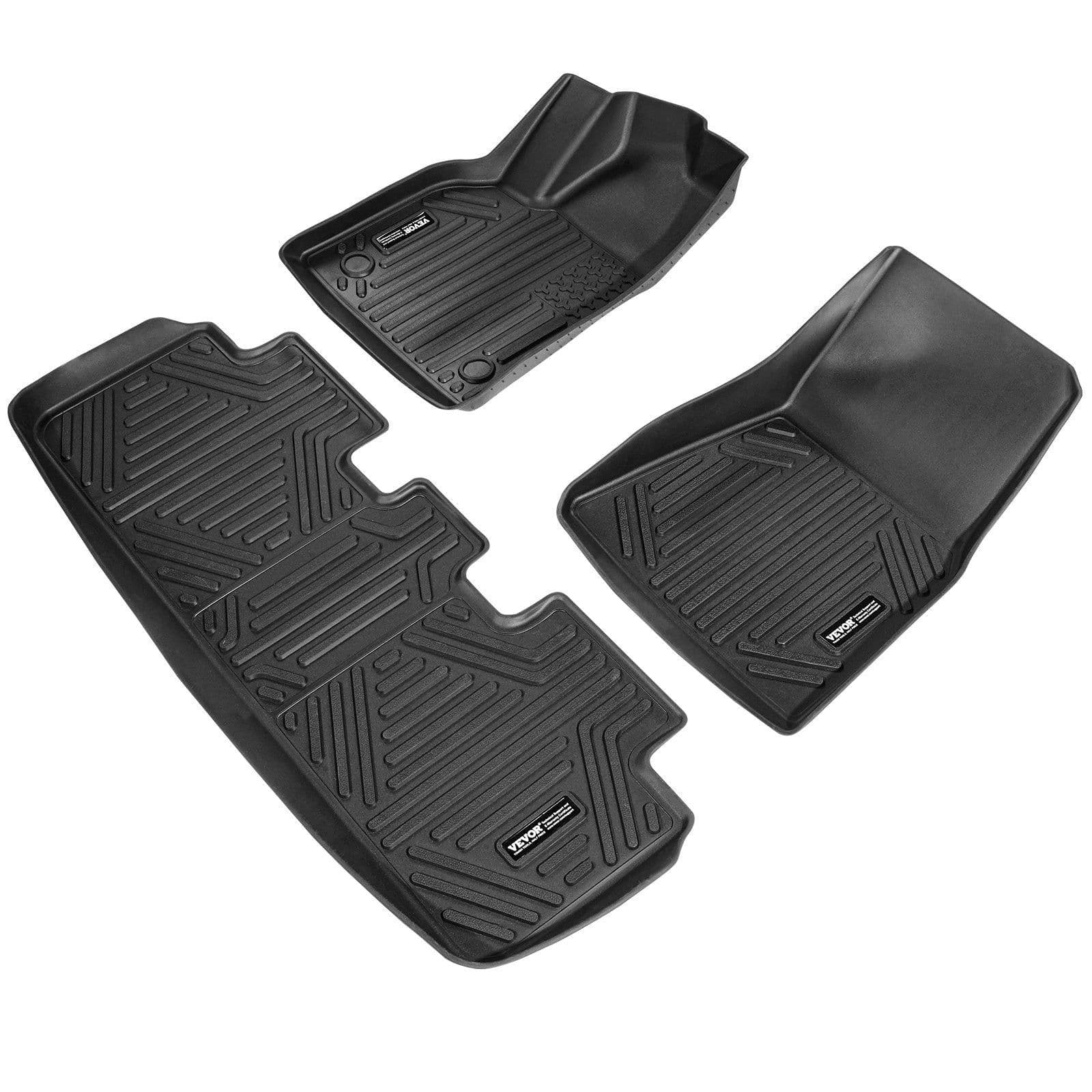 image-VEVOR Automotive Floor Mats, Fits for Tesla Model Y 2021-2024, 3 pcs Front and 2nd Row Liners, All Weather Custom Fit TPE Vehicle Floor Mats, Easy to Clean and Secure Floor Liners for SUV, Black