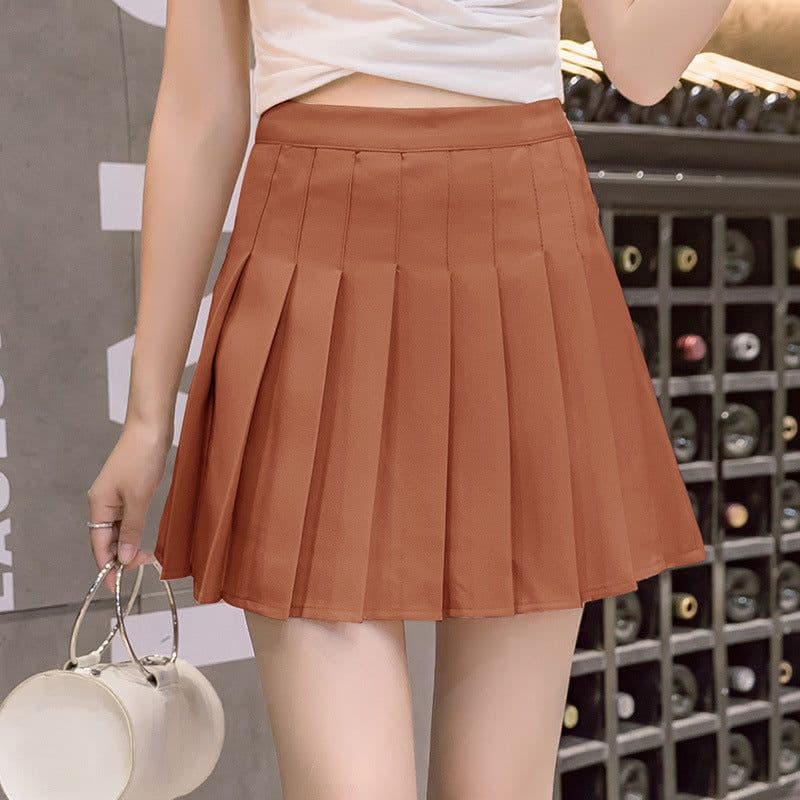 image-2021 spring, summer and autumn half-length skirt, high-waisted short skirt, anti-glare Korean A-type skirt, zipper waist, pleated skirt skirt, women