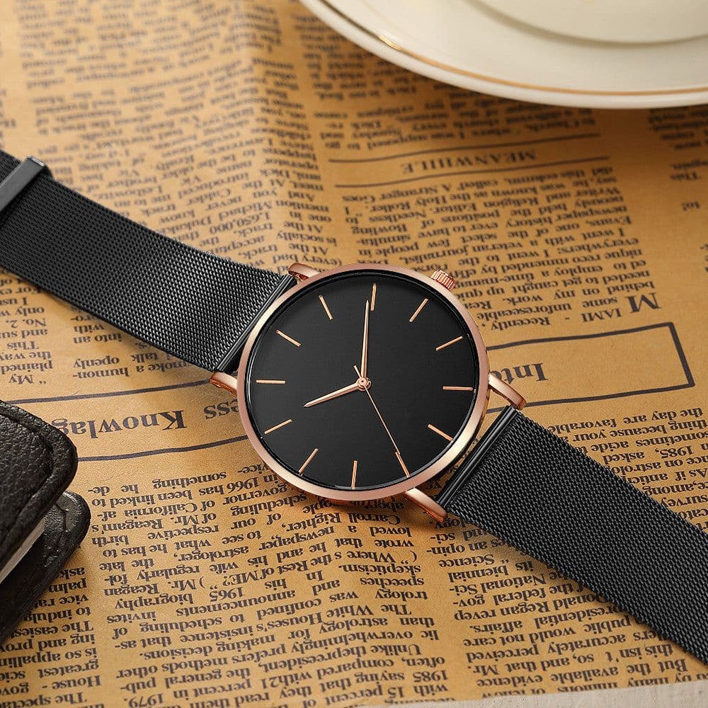 image-Hot selling men's fashion simple no LOGO watch mesh strap quartz watch student watch wristwatch