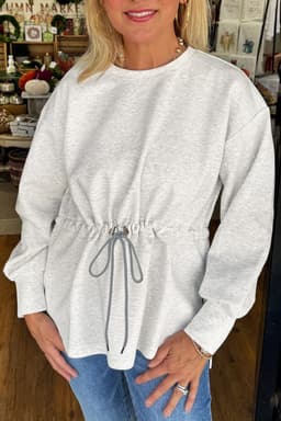 image-Light Grey Drawstring Waist Tunic Solid Sweatshirt