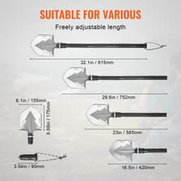 image-VEVOR Survival Shovel, 11 in 1 Camping Shovel Folding Multitool, Military Grade Portable Compact Tactical Shovel, Multifunction for Off-Roading, Camping, Hiking, Outdoor, Survivalist and Emergency