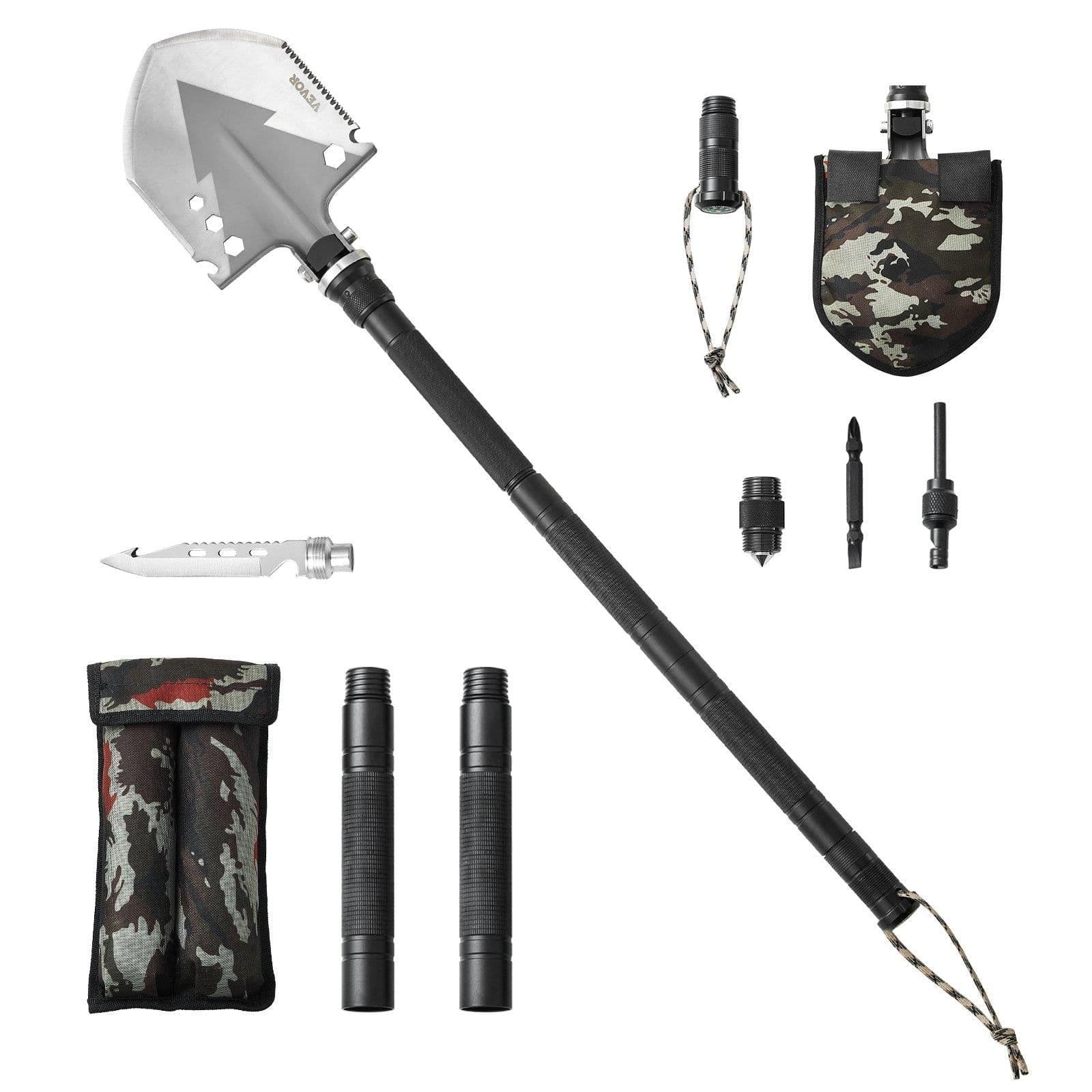 image-VEVOR Survival Shovel, 11 in 1 Camping Shovel Folding Multitool, Military Grade Portable Compact Tactical Shovel, Multifunction for Off-Roading, Camping, Hiking, Outdoor, Survivalist and Emergency