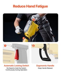 image-VEVOR Demolition Jack Hammer, 2200W Electric Jackhammer Heavy Duty, 1350 BPM Jack Hammer Concrete Breaker, with 1 Point Chisel, 1 Flat Chisel, Storage Case, Gloves and Goggles, for Demolition
