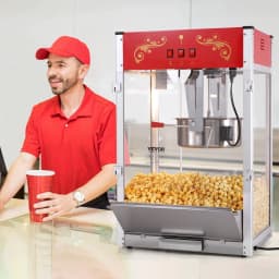 image-VEVOR Popcorn Maker, 1615W Popcorn Popper Machine, 16 Oz Kettle Large Capacity Countertop Popcorn Maker with Tempered Glass, Includes 3 Stainless Steel Scoops, Movie Theater Style, Red