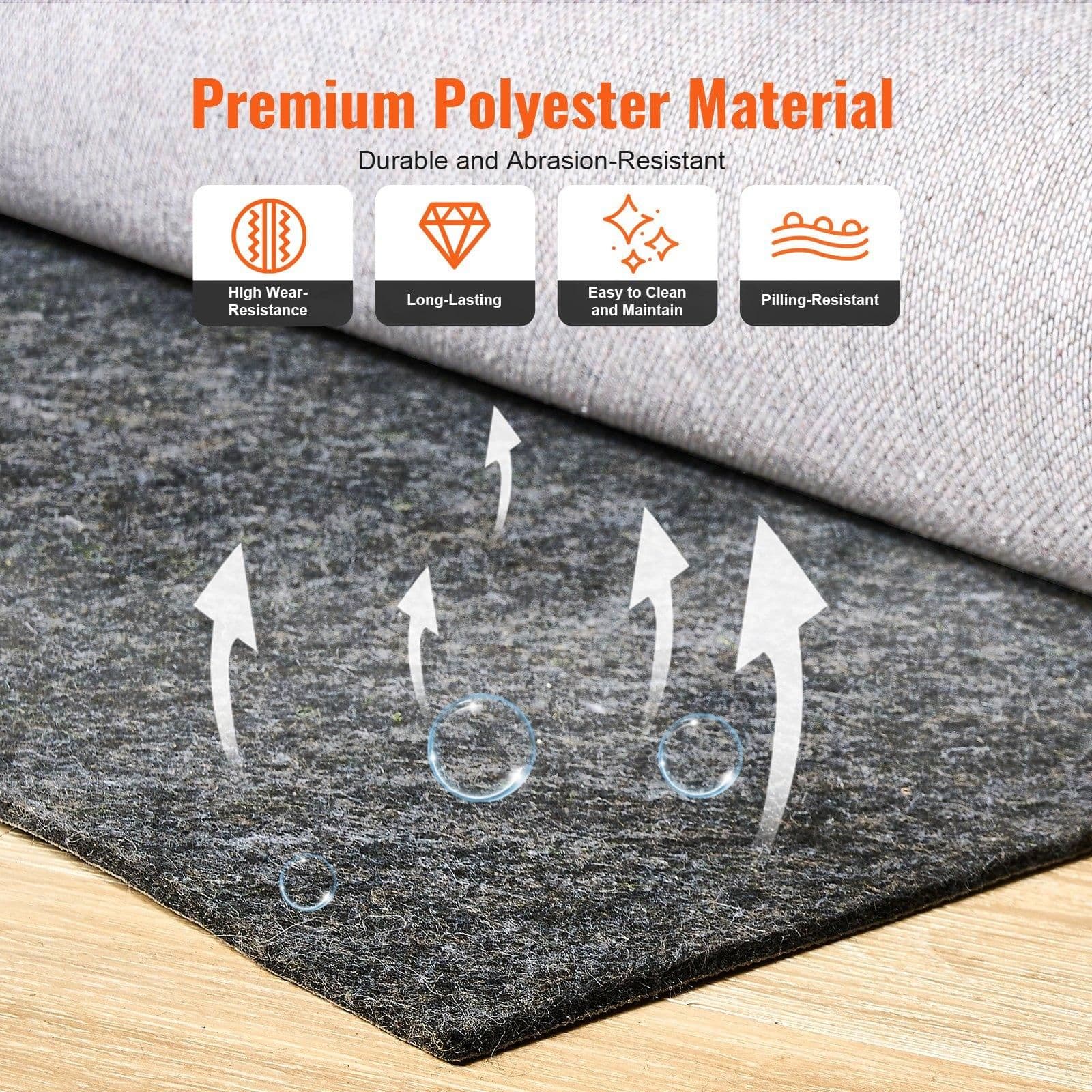 image-VEVOR Non-Slip Resistant Rug Pad, Protective Cushioning Carpet Pad, 2'x8' (7.875' Actual), 1/4"Thick, Dual Surface, Polyester Felt + Latex, 1-2㎡ Area Carpet Padding Rug Cushion Safe for All Floors